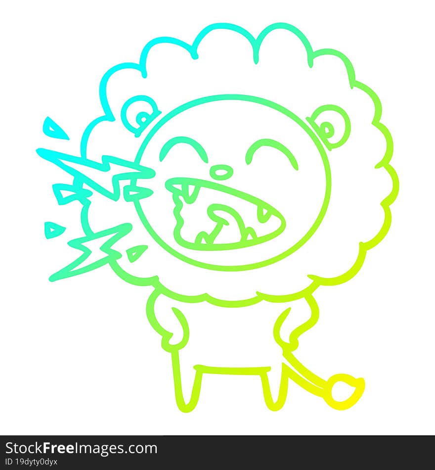 cold gradient line drawing cartoon roaring lion