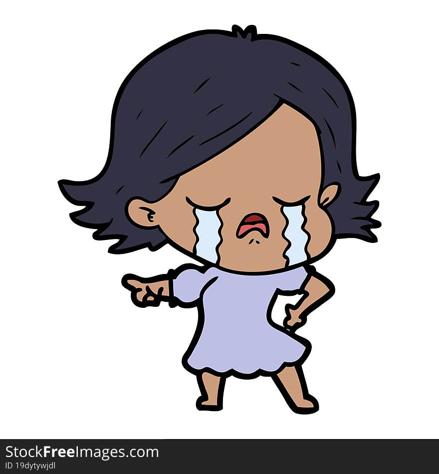 cartoon girl crying and pointing. cartoon girl crying and pointing