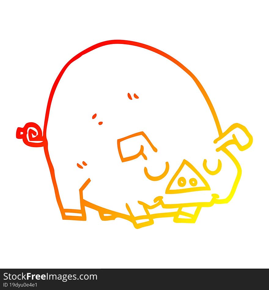 warm gradient line drawing cartoon fat pig