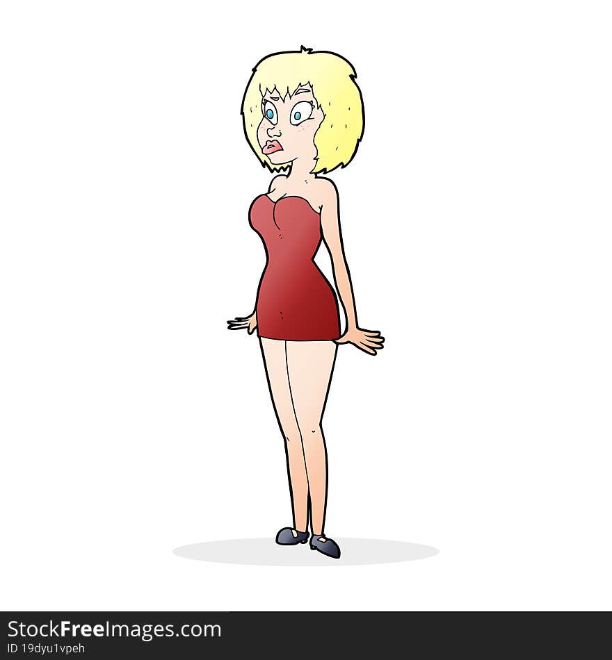 cartoon surprised woman in short dress