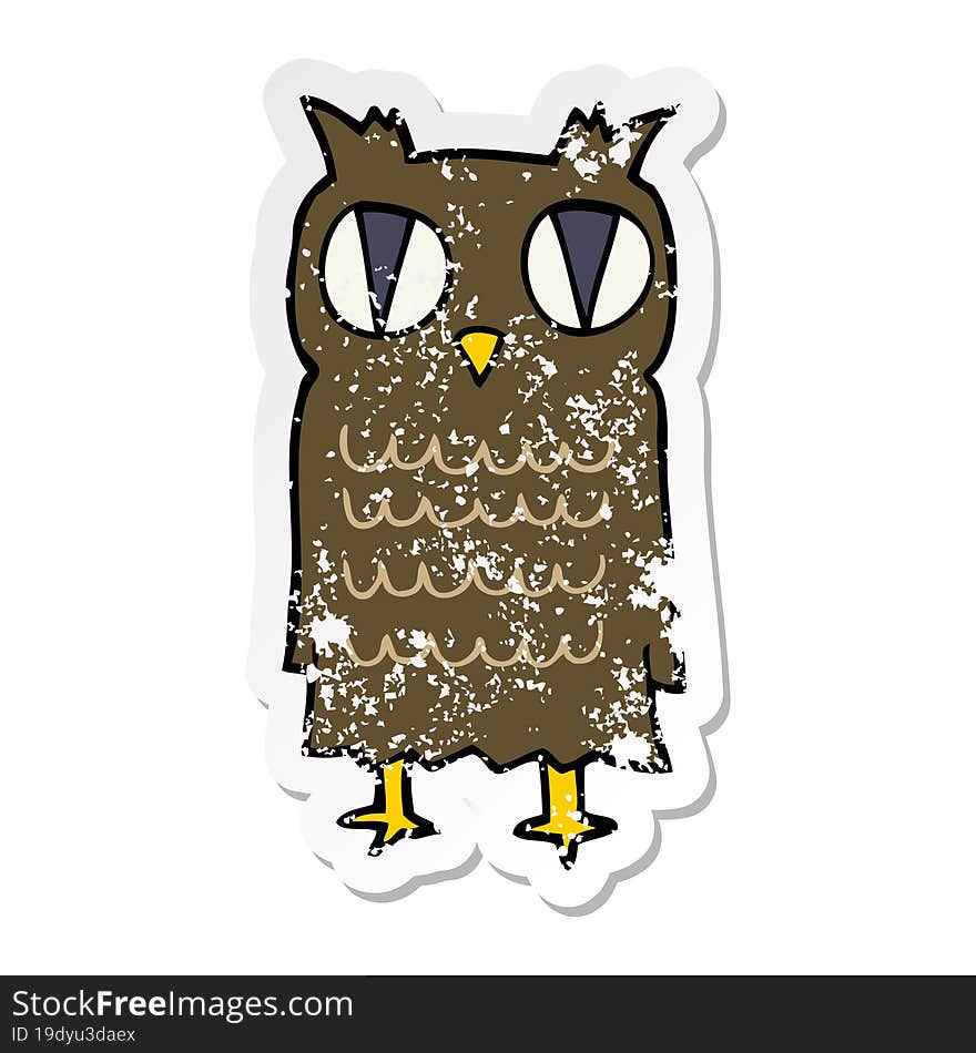 distressed sticker of a cartoon owl