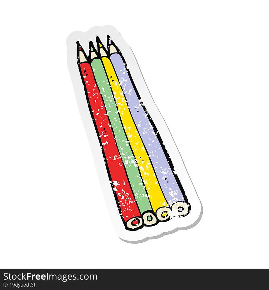 retro distressed sticker of a cartoon colored pencils