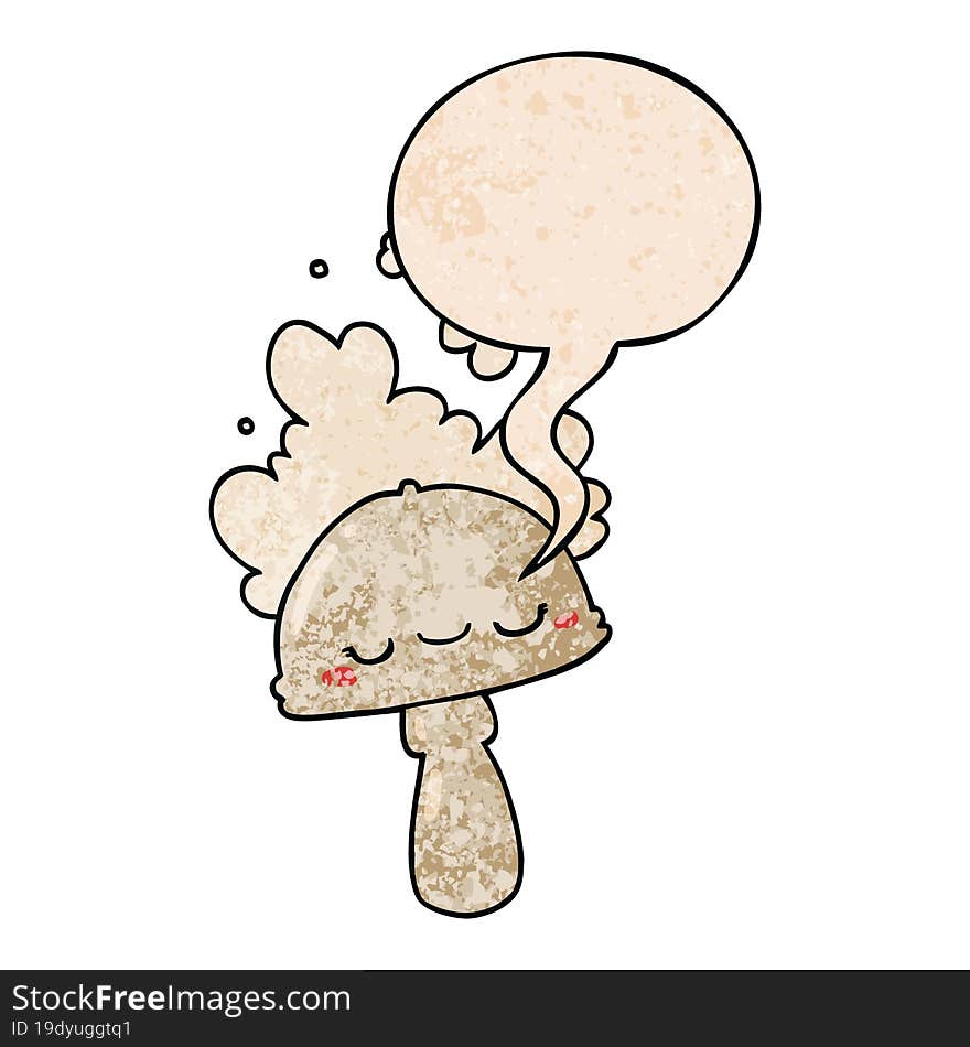 Cartoon Mushroom And Spoor Cloud And Speech Bubble In Retro Texture Style