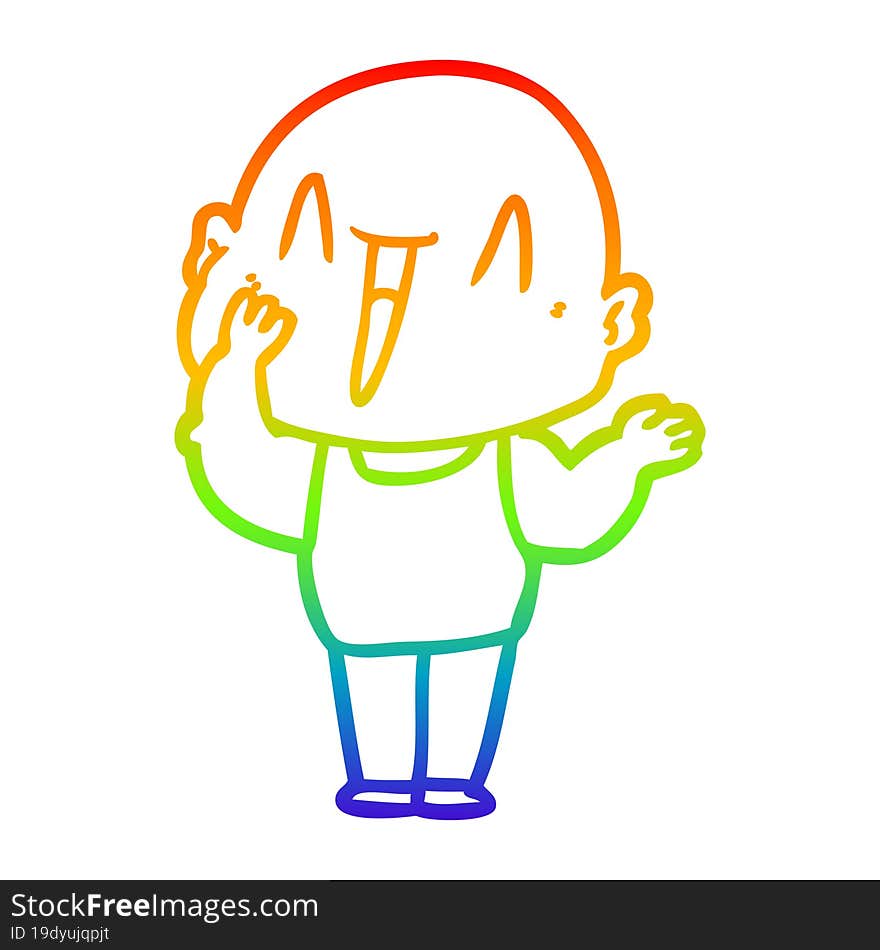 rainbow gradient line drawing of a happy cartoon bald man