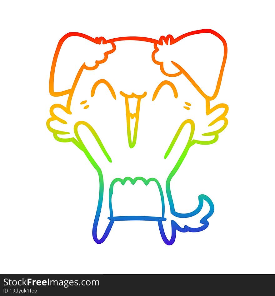 Rainbow Gradient Line Drawing Happy Little Dog Cartoon