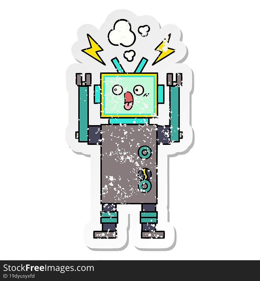 Distressed Sticker Of A Cute Cartoon Robot