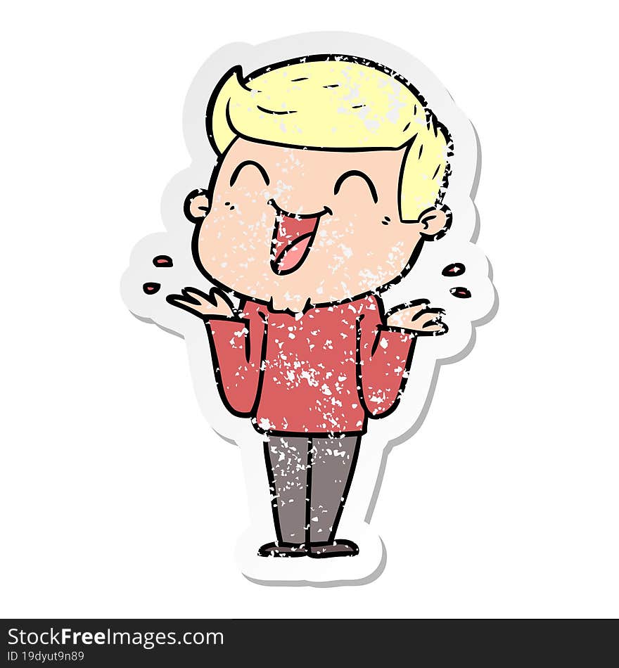 Distressed Sticker Of A Cartoon Man Laughing