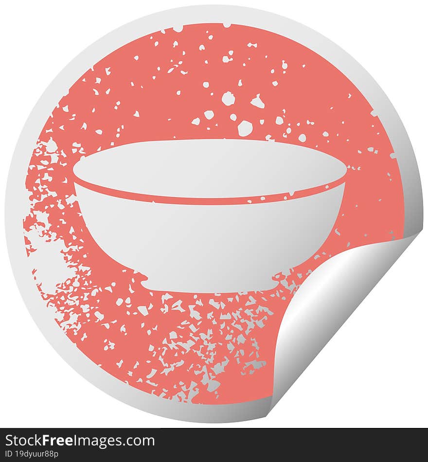 quirky distressed circular peeling sticker symbol bowl