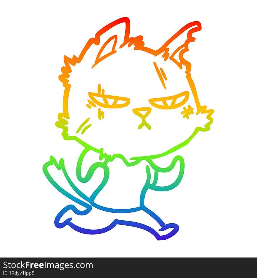 rainbow gradient line drawing tough cartoon cat running