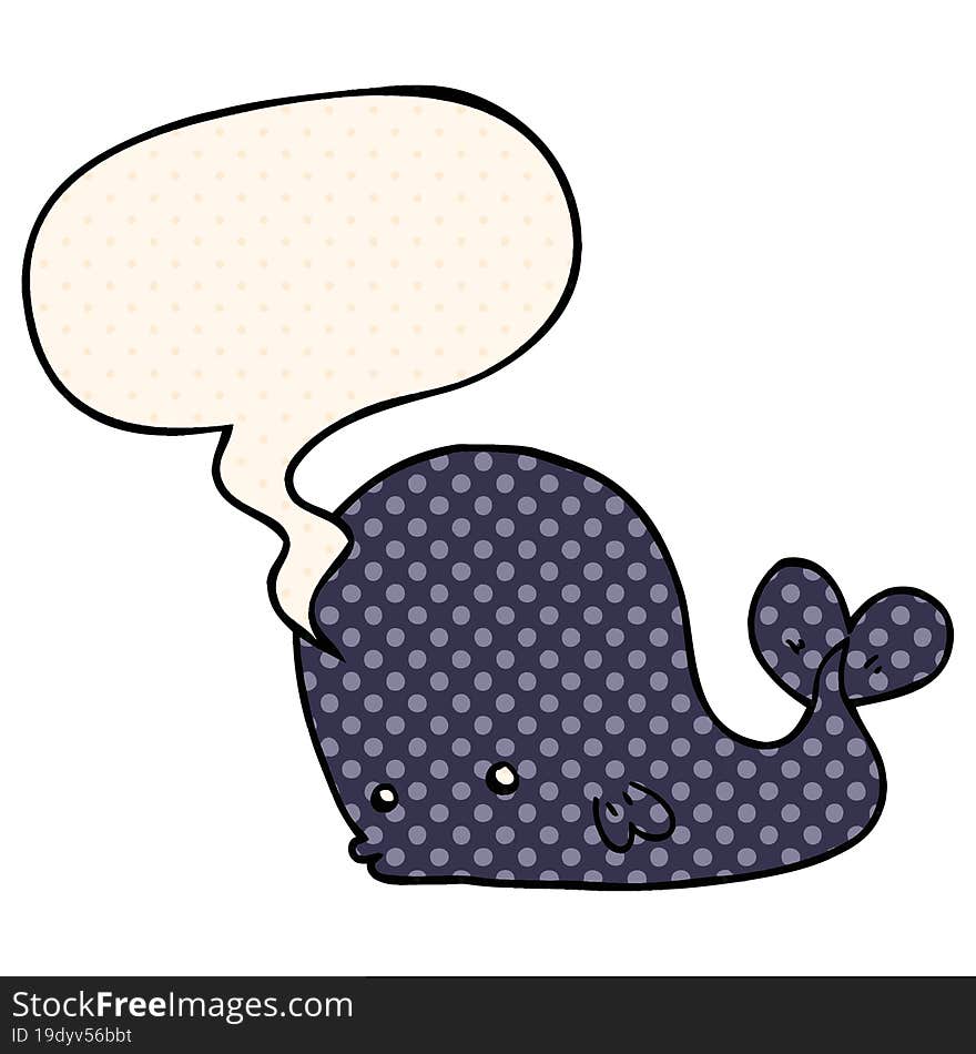 Cartoon Whale And Speech Bubble In Comic Book Style