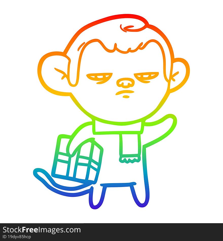 rainbow gradient line drawing of a cartoon monkey