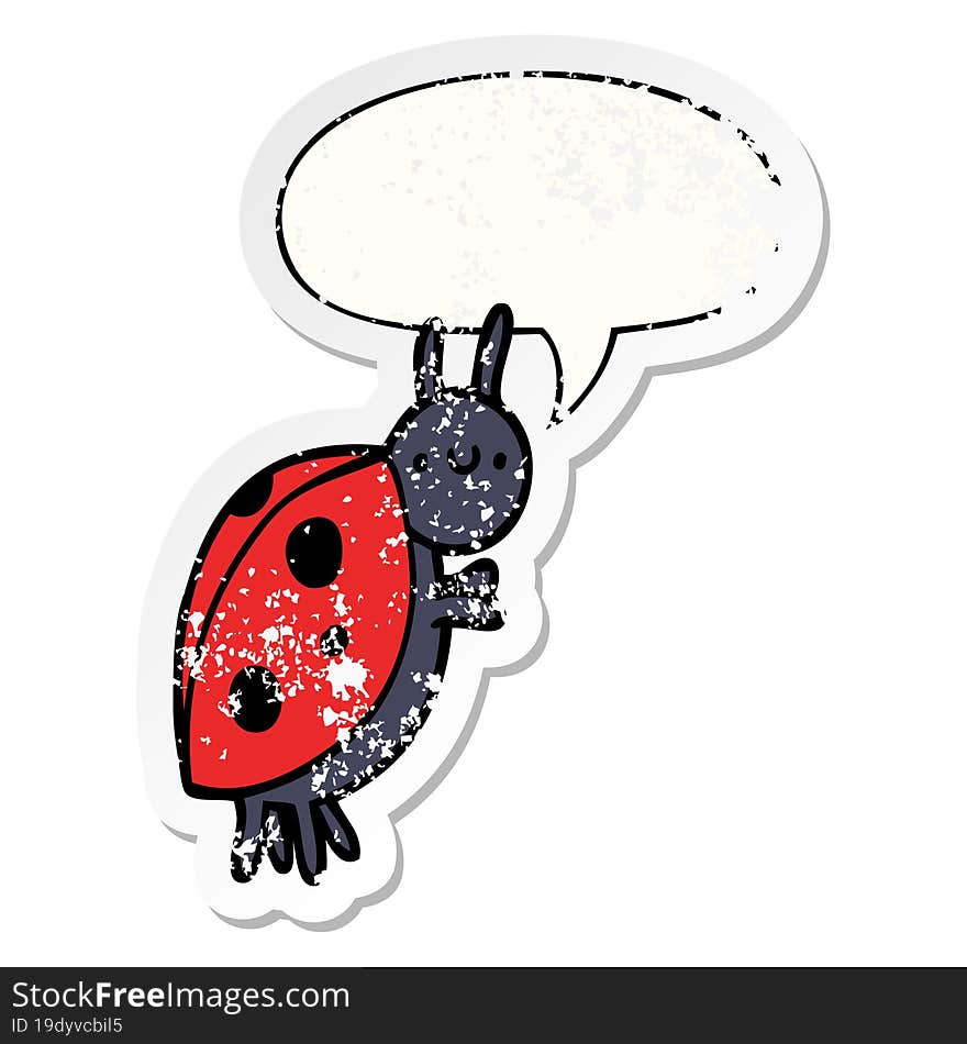 cartoon ladybug and speech bubble distressed sticker