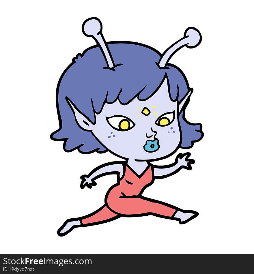 pretty cartoon alien girl running. pretty cartoon alien girl running