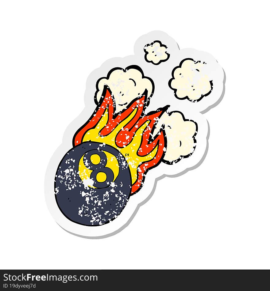 retro distressed sticker of a cartoon flaming pool ball