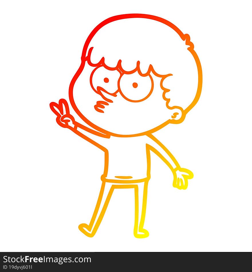 warm gradient line drawing of a cartoon curious boy dancing