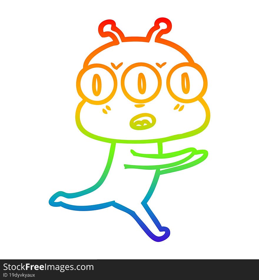 rainbow gradient line drawing cartoon three eyed alien