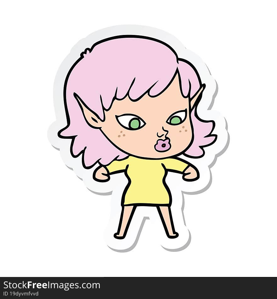 sticker of a pretty cartoon elf girl