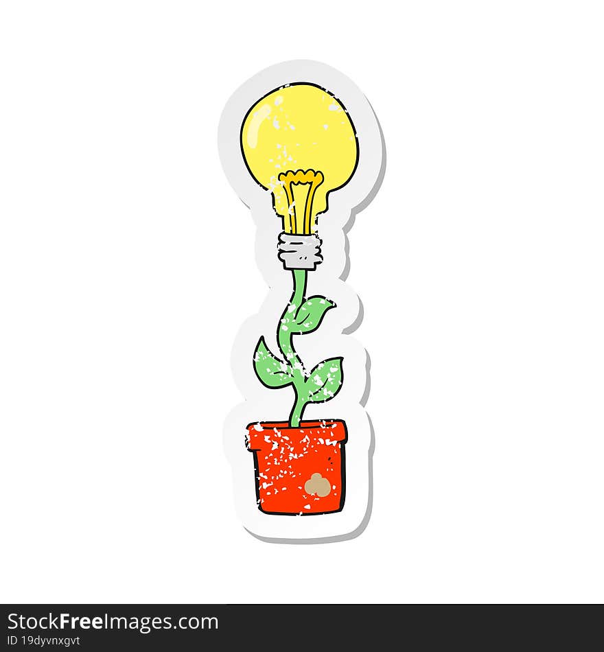 retro distressed sticker of a cartoon light bulb plant