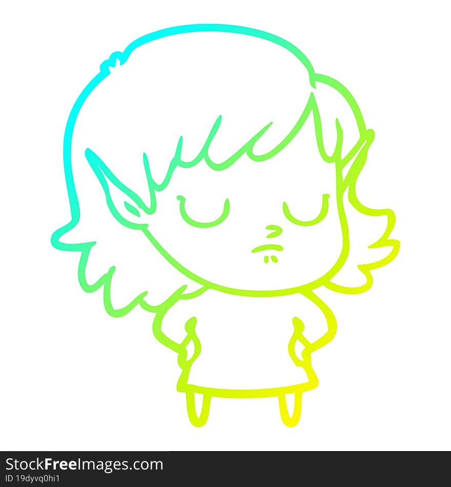 cold gradient line drawing cartoon elf girl