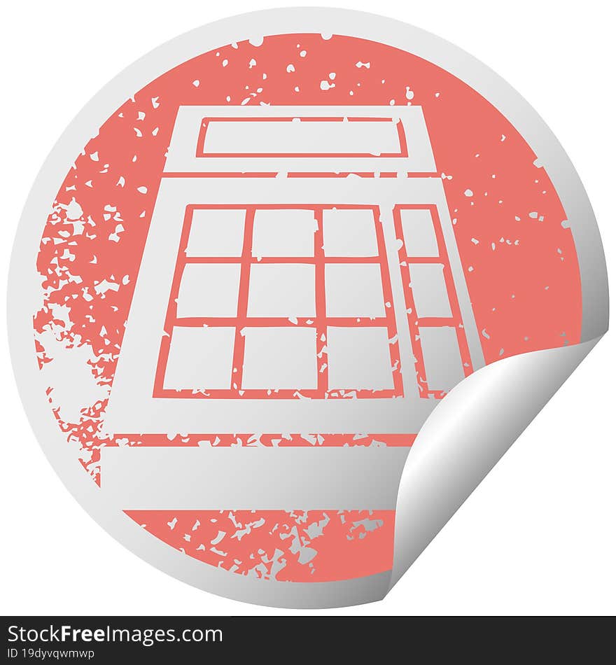 distressed circular peeling sticker symbol school calculator