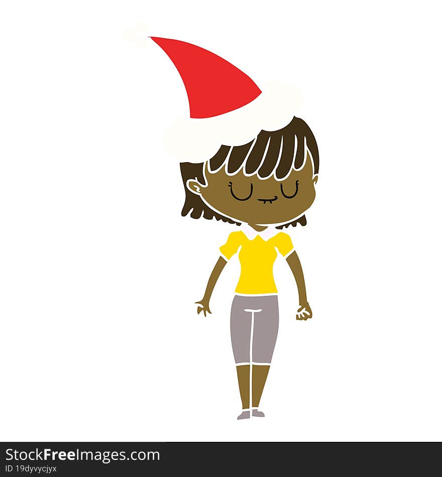 hand drawn flat color illustration of a woman wearing santa hat