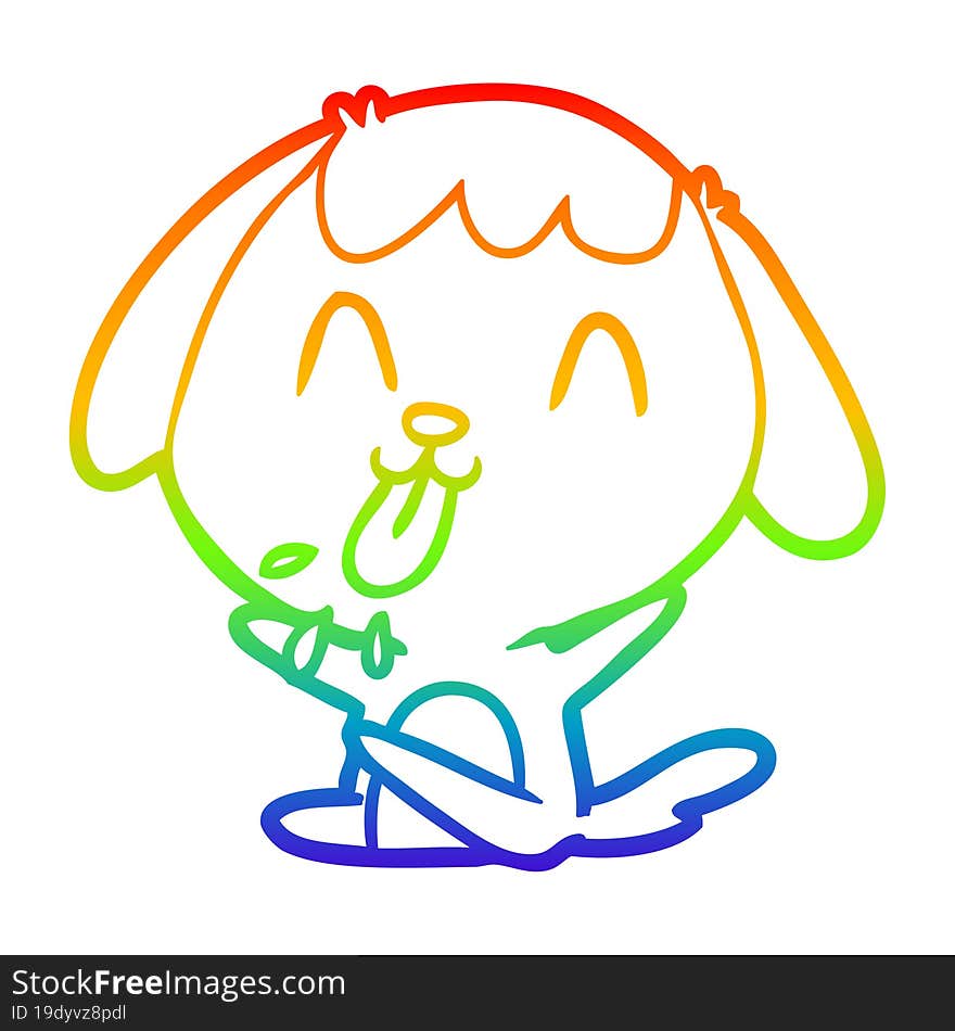 rainbow gradient line drawing of a cute cartoon dog