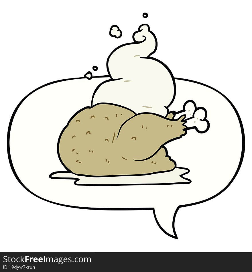 cartoon whole cooked chicken with speech bubble