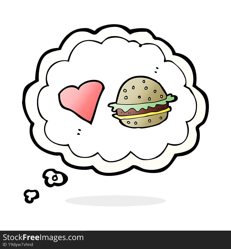 cartoon hamburger with thought bubble