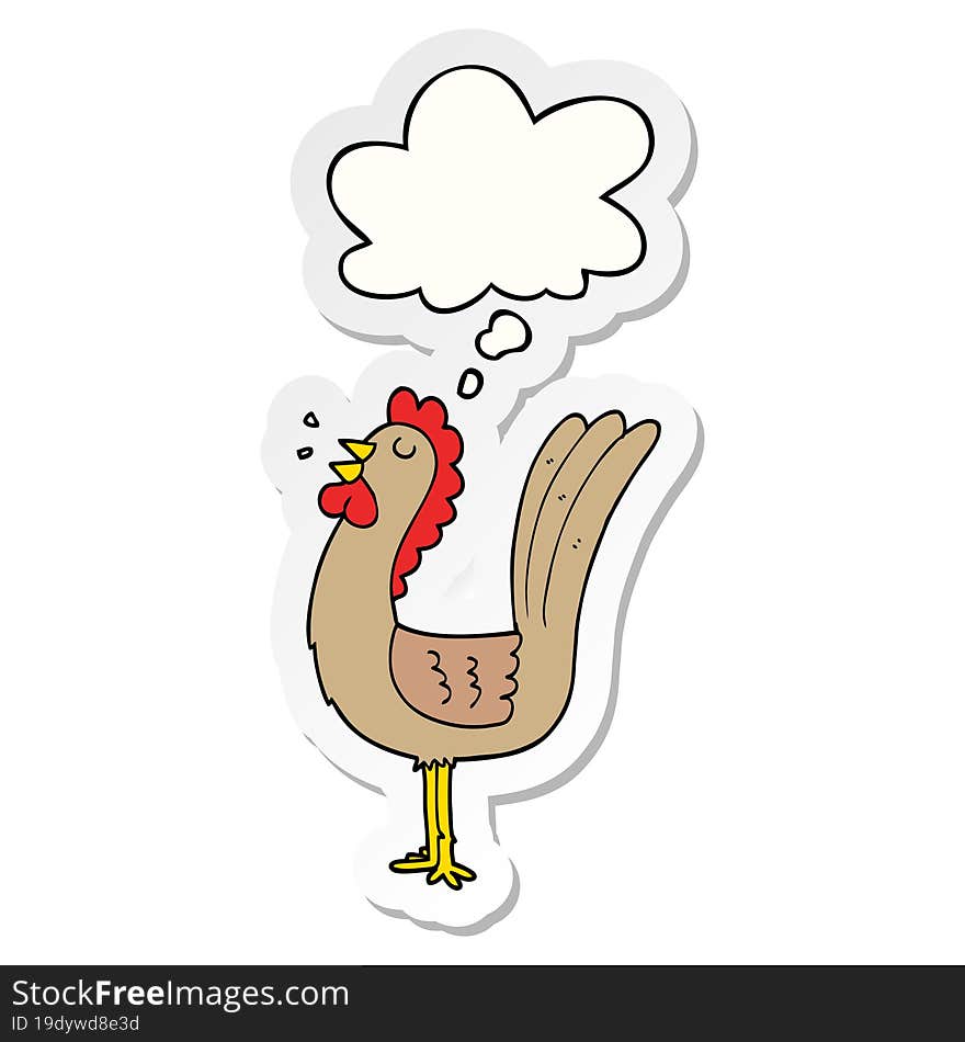 Cartoon Rooster And Thought Bubble As A Printed Sticker