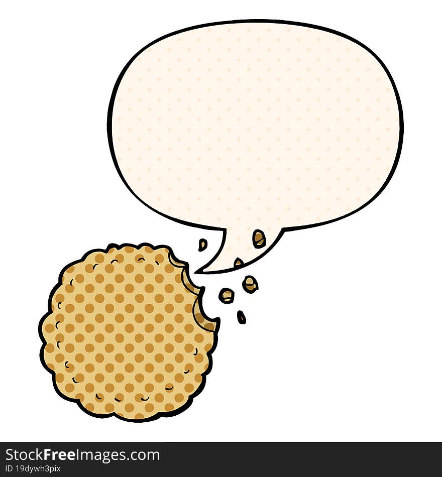 cartoon cookie and speech bubble in comic book style