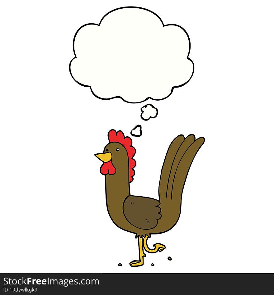 Cartoon Rooster And Thought Bubble