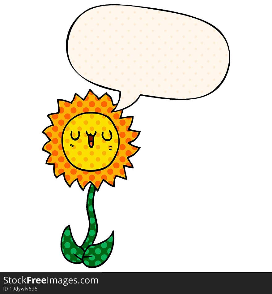 cartoon flower and speech bubble in comic book style