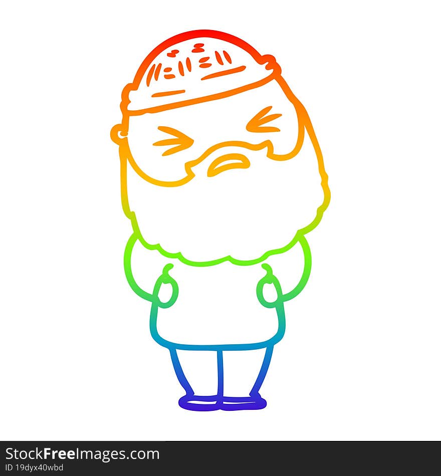 rainbow gradient line drawing of a cartoon man with beard