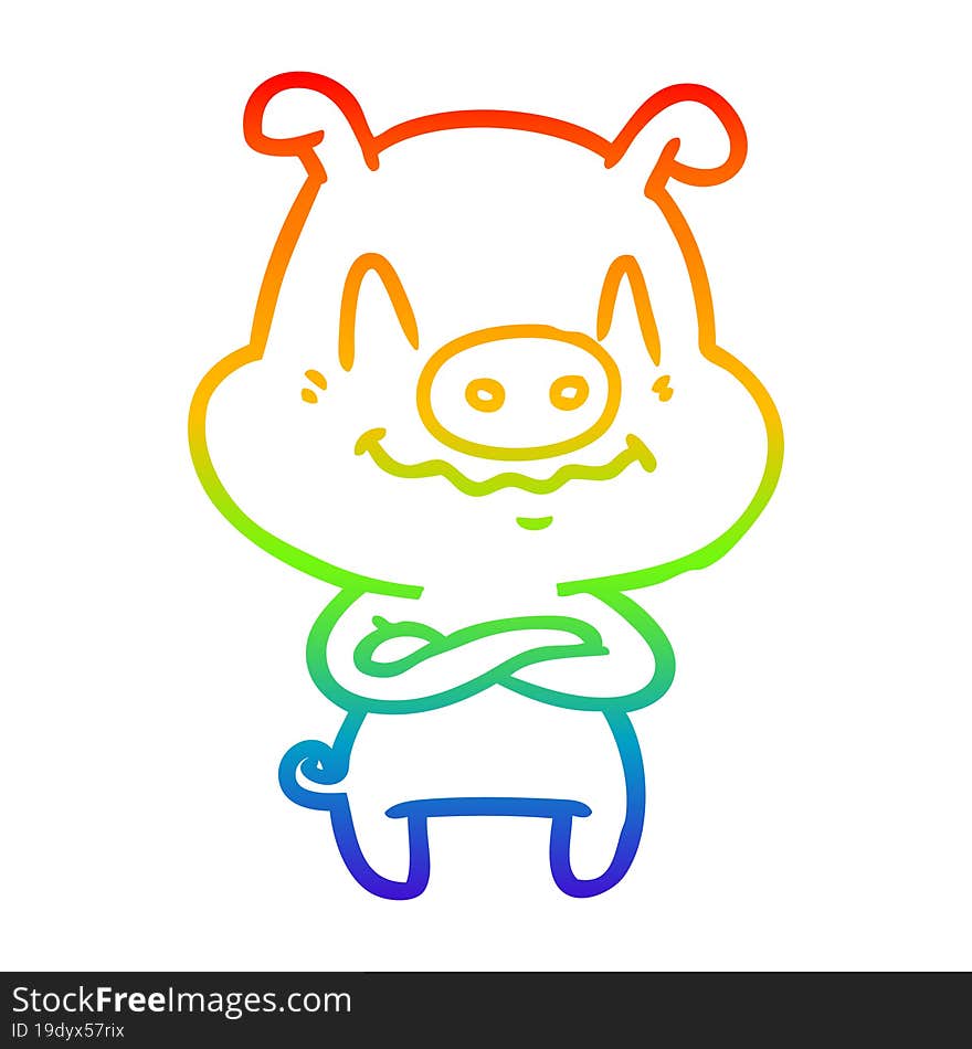 rainbow gradient line drawing nervous cartoon pig