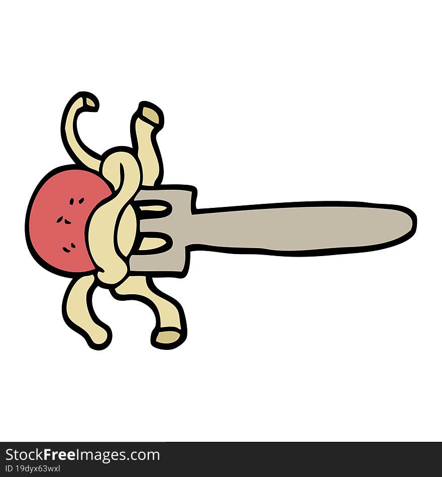 hand drawn doodle style cartoon meatball on fork