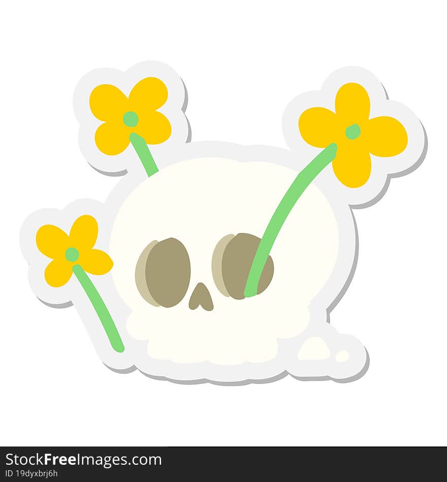 skull with flowers sticker