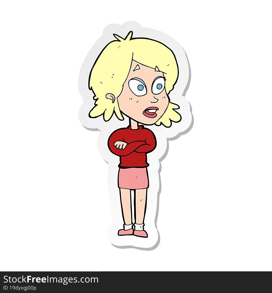 sticker of a cartoon surprised woman