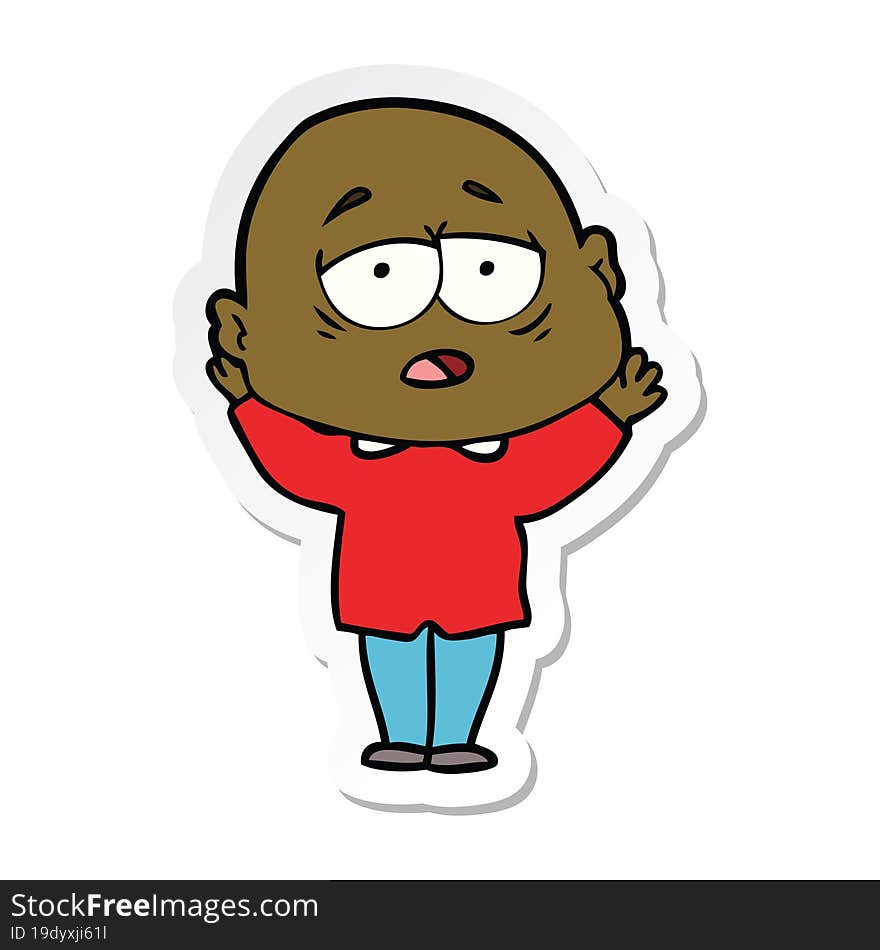 sticker of a cartoon tired bald man