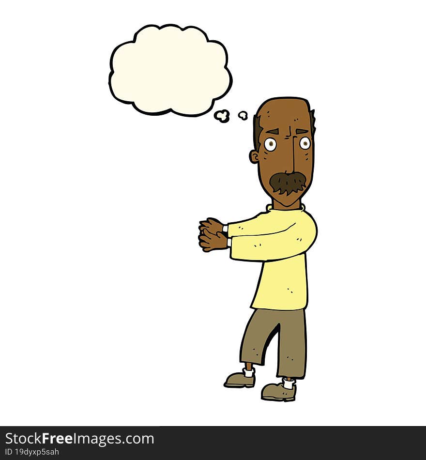 Cartoon Balding Man Explaining With Thought Bubble