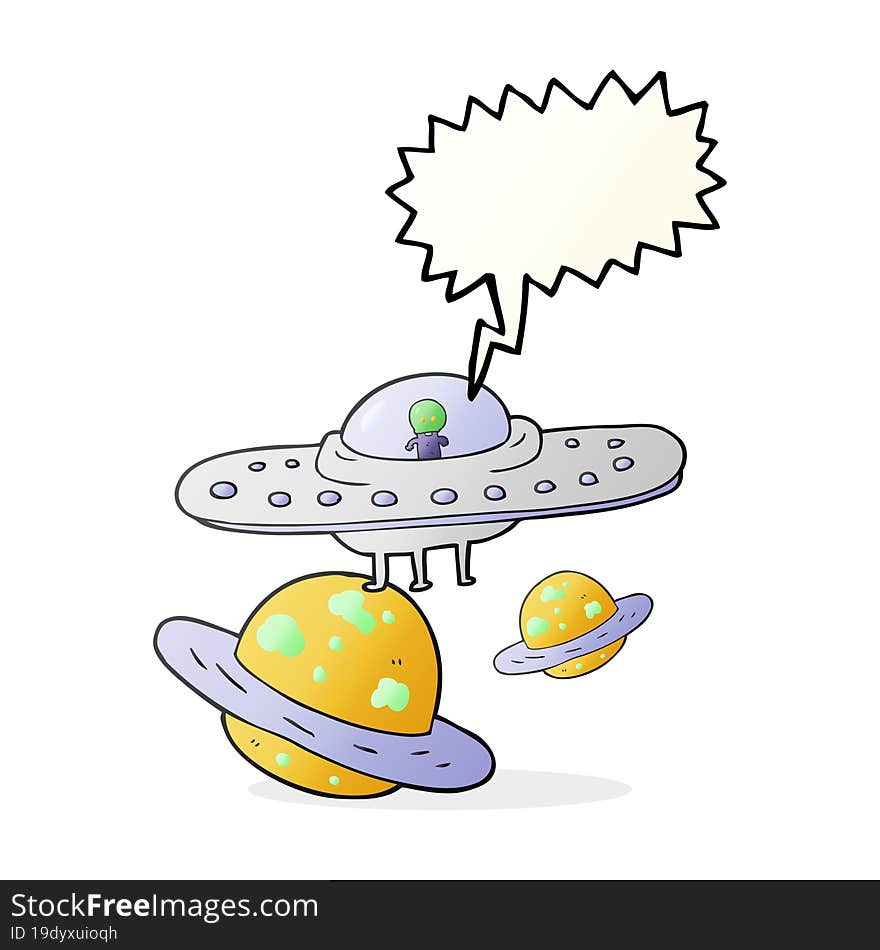 Speech Bubble Cartoon Flying Saucer In Space