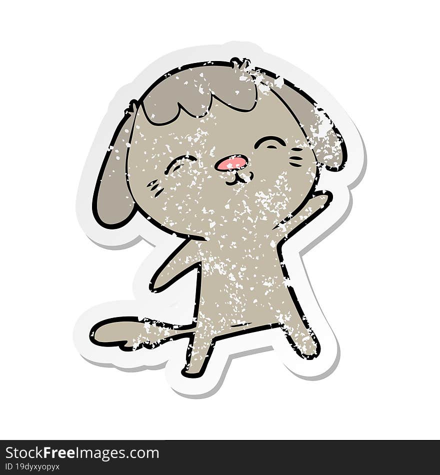 Distressed Sticker Of A Happy Cartoon Dog