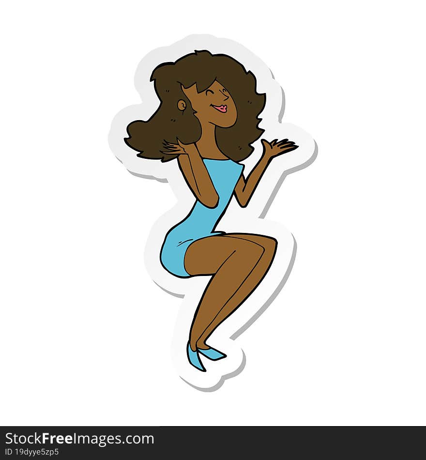 Sticker Of A Cartoon Attractive Woman Sitting