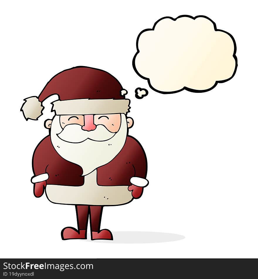 cartoon santa claus with thought bubble