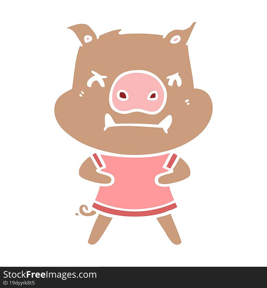 angry flat color style cartoon pig