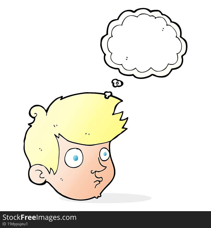 cartoon staring boy with thought bubble