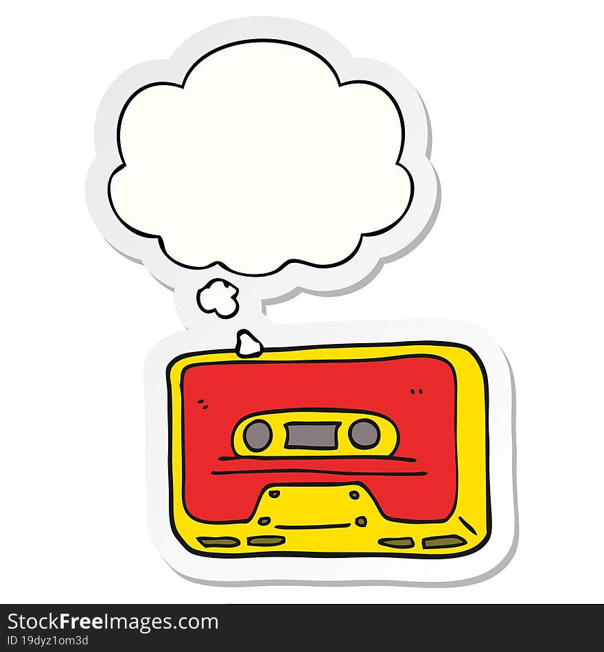 Cartoon Old Tape Cassette And Thought Bubble As A Printed Sticker