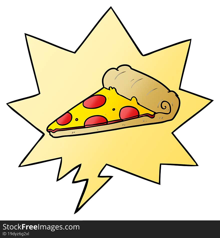 Cartoon Slice Of Pizza And Speech Bubble In Smooth Gradient Style