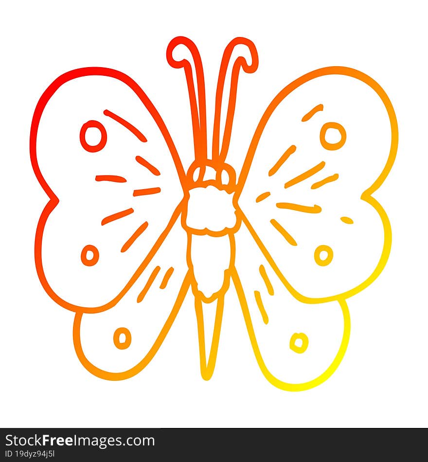 warm gradient line drawing of a cartoon butterfly