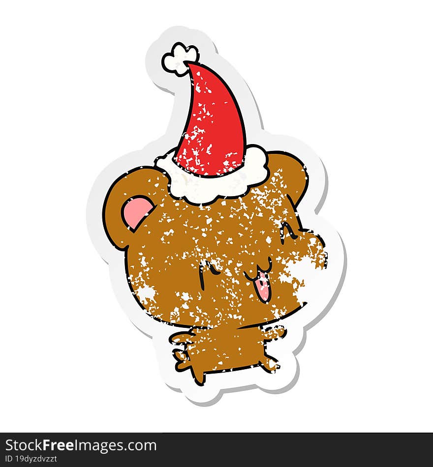 christmas distressed sticker cartoon of kawaii bear