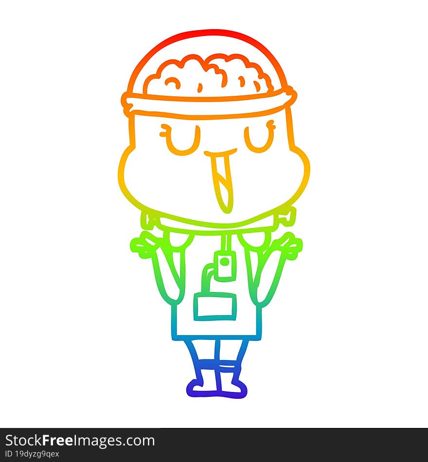 rainbow gradient line drawing happy cartoon robot shrugging shoulders